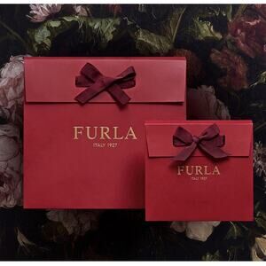 Furla Red Christmas Display Large Pouch Ribbon gift bag
